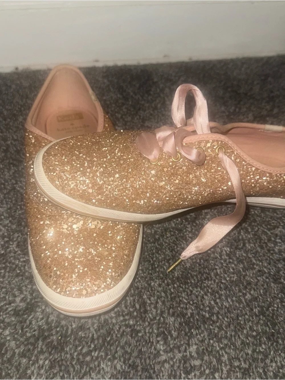 kate spade Rose Gold Glitter Ribbon Sneakers